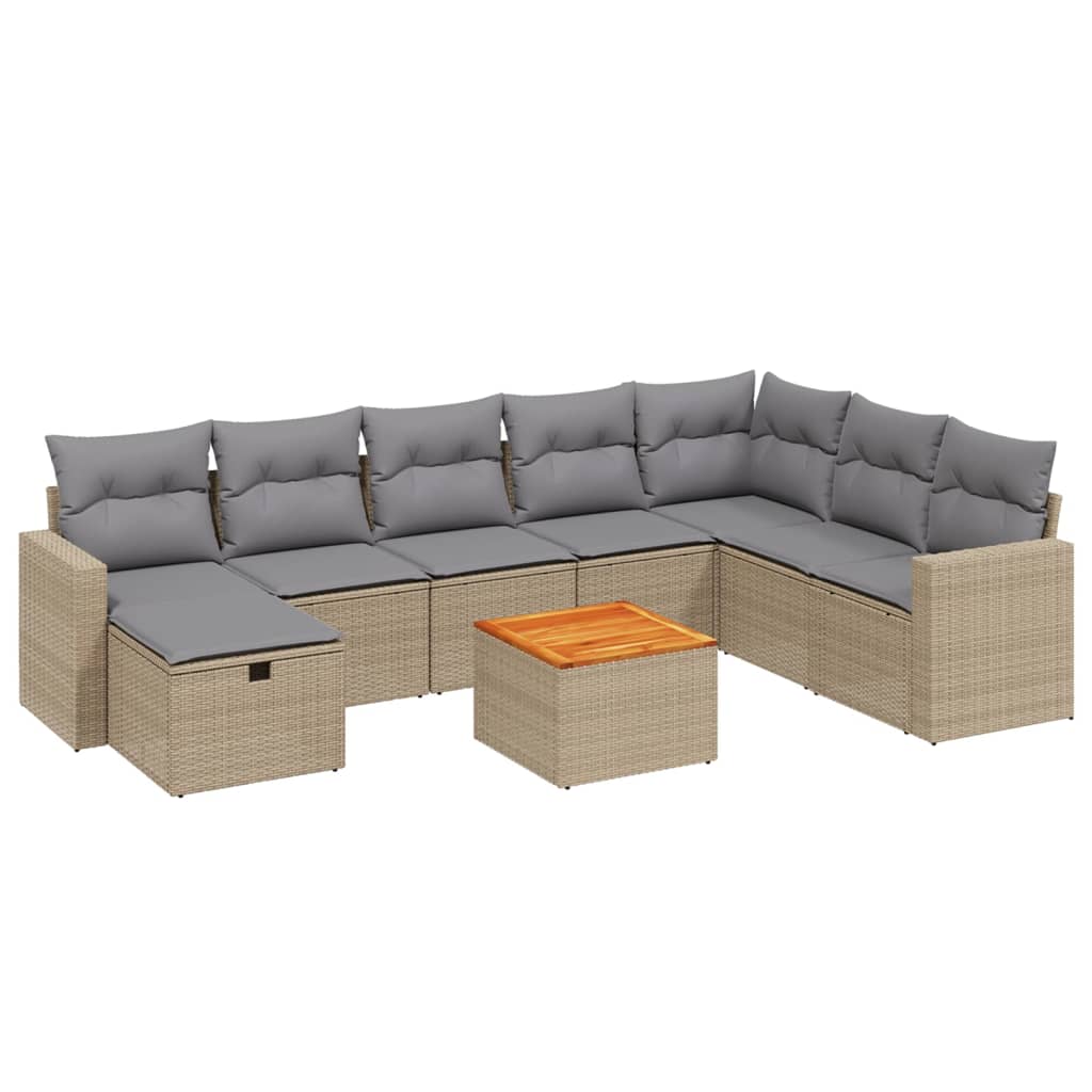 Thumbnail - vidaXL 9-tlg. Garten-Sofagarnitur mit Kissen Beige Poly Rattan