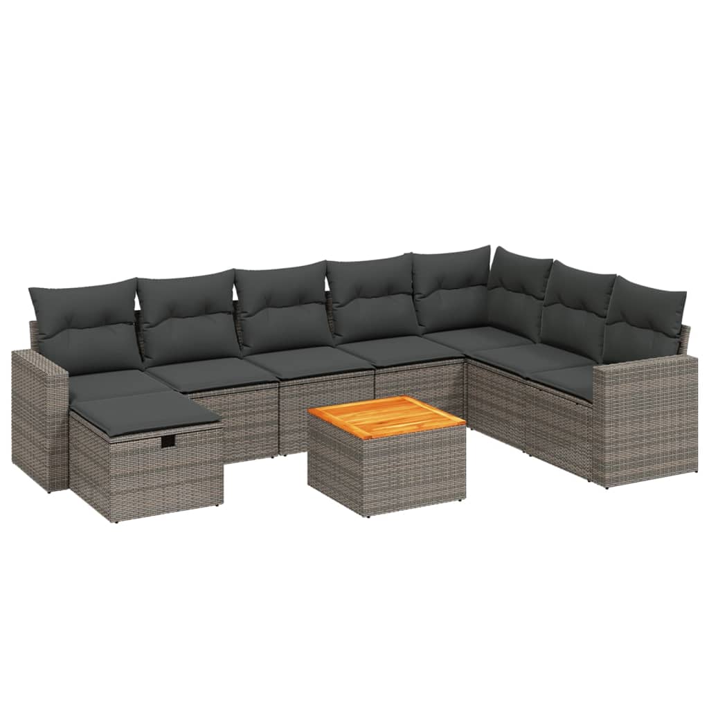 Thumbnail - vidaXL 9-tlg. Garten-Sofagarnitur mit Kissen Grau Poly Rattan