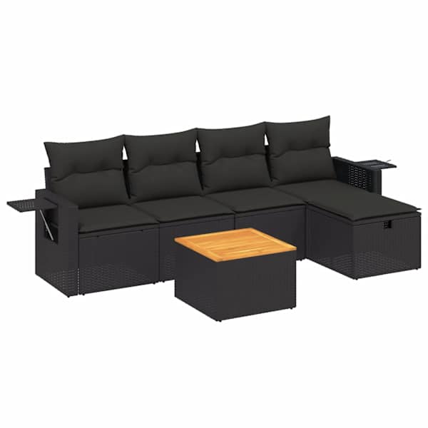 vidaXL 6-osaline aiadiivani komplekt patjadega, must, pol&uuml;rotang