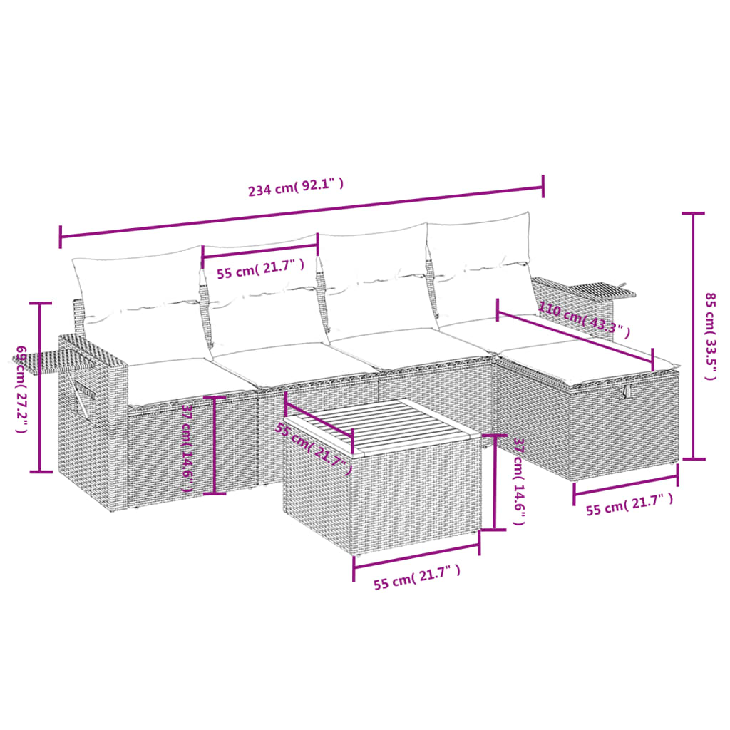 Set mobilier de grădină cu perne, 6 piese, negru, poliratan 3264941 - imagine 4