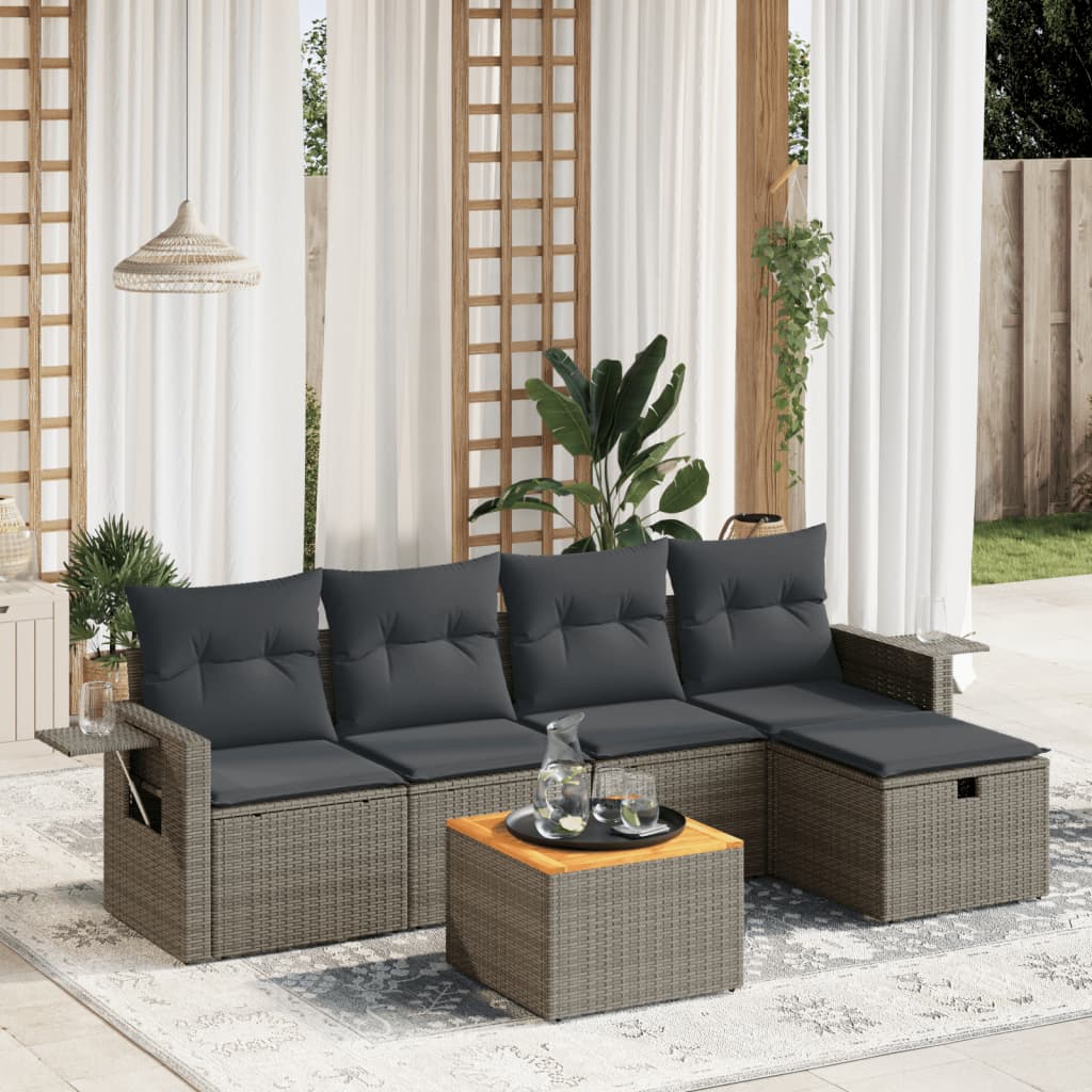 vidaXL 6-tlg. Garten-Sofagarnitur mit Kissen Grau Poly Rattan