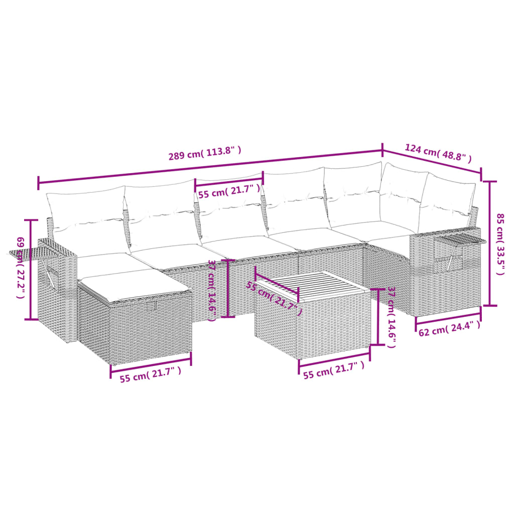 Set mobilier de grădină cu perne, 8 piese, negru, poliratan 3264955 - imagine 4