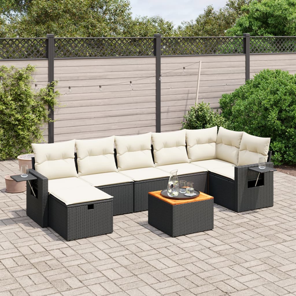 8-tlg. Garten-Sofagarnitur mit Kissen Schwarz Poly Rattan