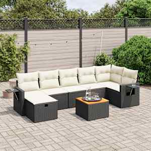 Vrtna sedežna garnitura 8-delna z blazinami črn poli ratan