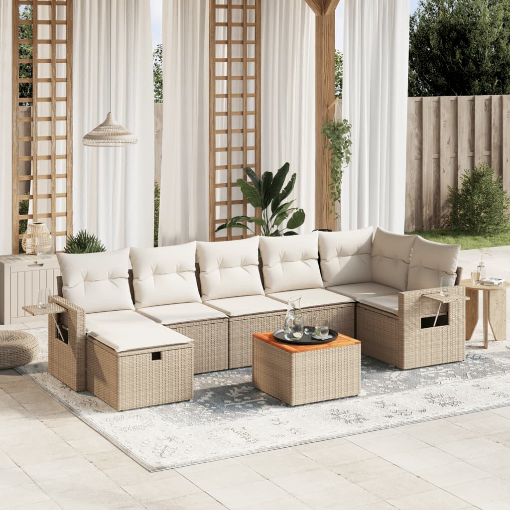 vidaXL 8-tlg. Garten-Sofagarnitur mit Kissen Beige Poly Rattan