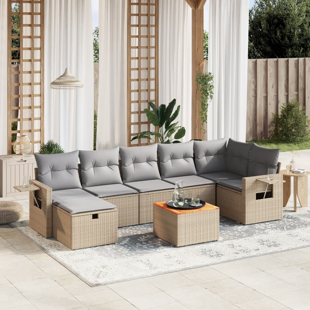 8-tlg. Garten-Sofagarnitur mit Kissen Beige Poly Rattan