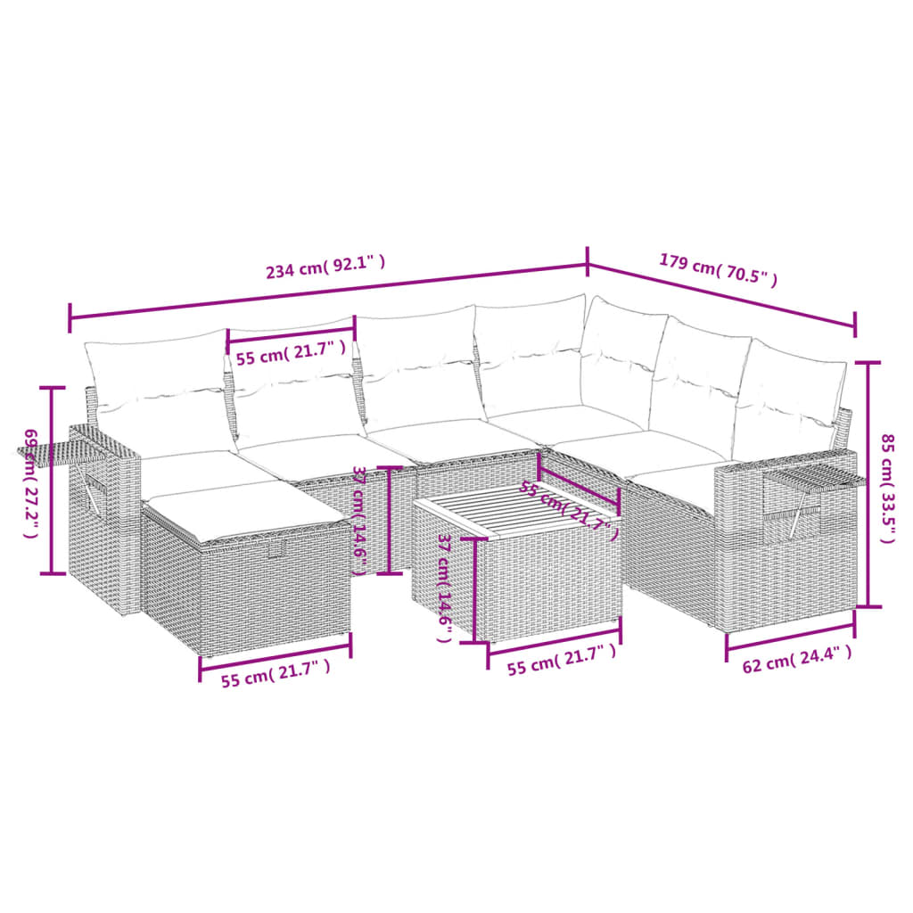 Set mobilier de grădină cu perne, 8 piese, negru, poliratan 3264962 - imagine 4