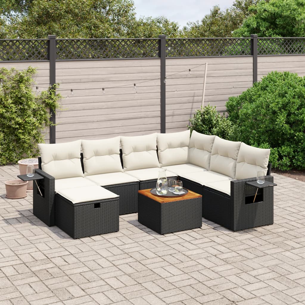 8-tlg. Garten-Sofagarnitur mit Kissen Schwarz Poly Rattan