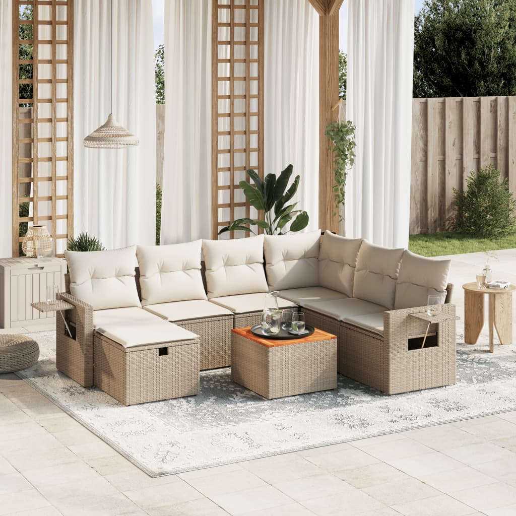 vidaXL 8-tlg. Garten-Sofagarnitur mit Kissen Beige Poly Rattan