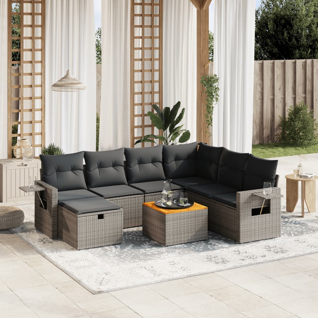 vidaXL 8-tlg. Garten-Sofagarnitur mit Kissen Grau Poly Rattan