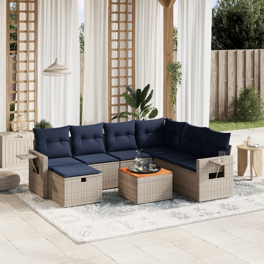 Set de sofás de jardín 8 pzas con cojines ratán sintético gris