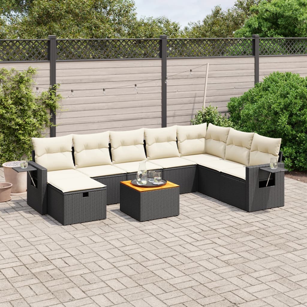 vidaXL 9-tlg. Garten-Sofagarnitur mit Kissen Schwarz Poly Rattan