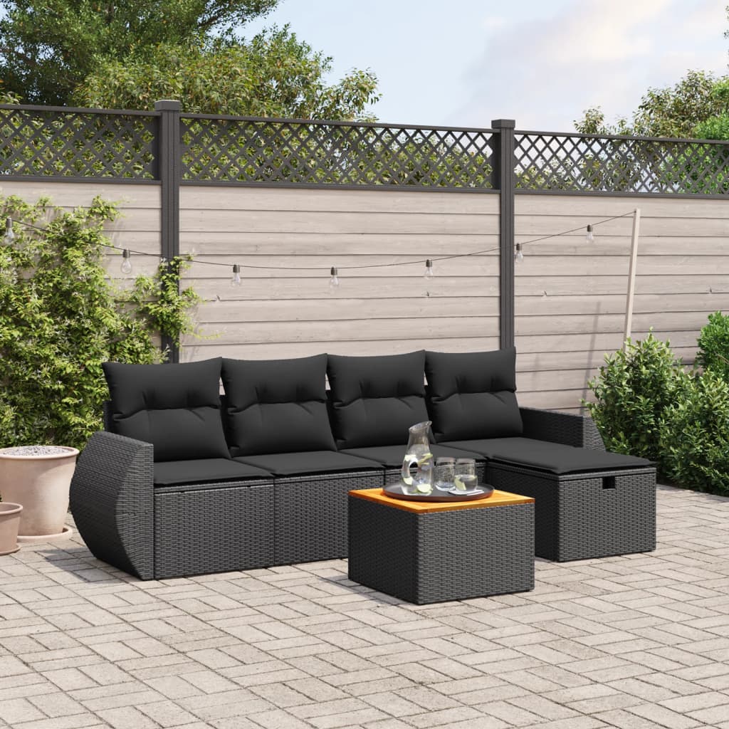 vidaXL 6-tlg. Garten-Sofagarnitur mit Kissen Schwarz Poly Rattan