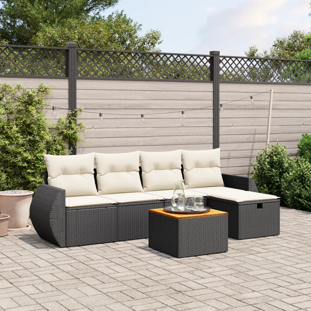 vidaXL 6-tlg. Garten-Sofagarnitur mit Kissen Schwarz Poly Rattan