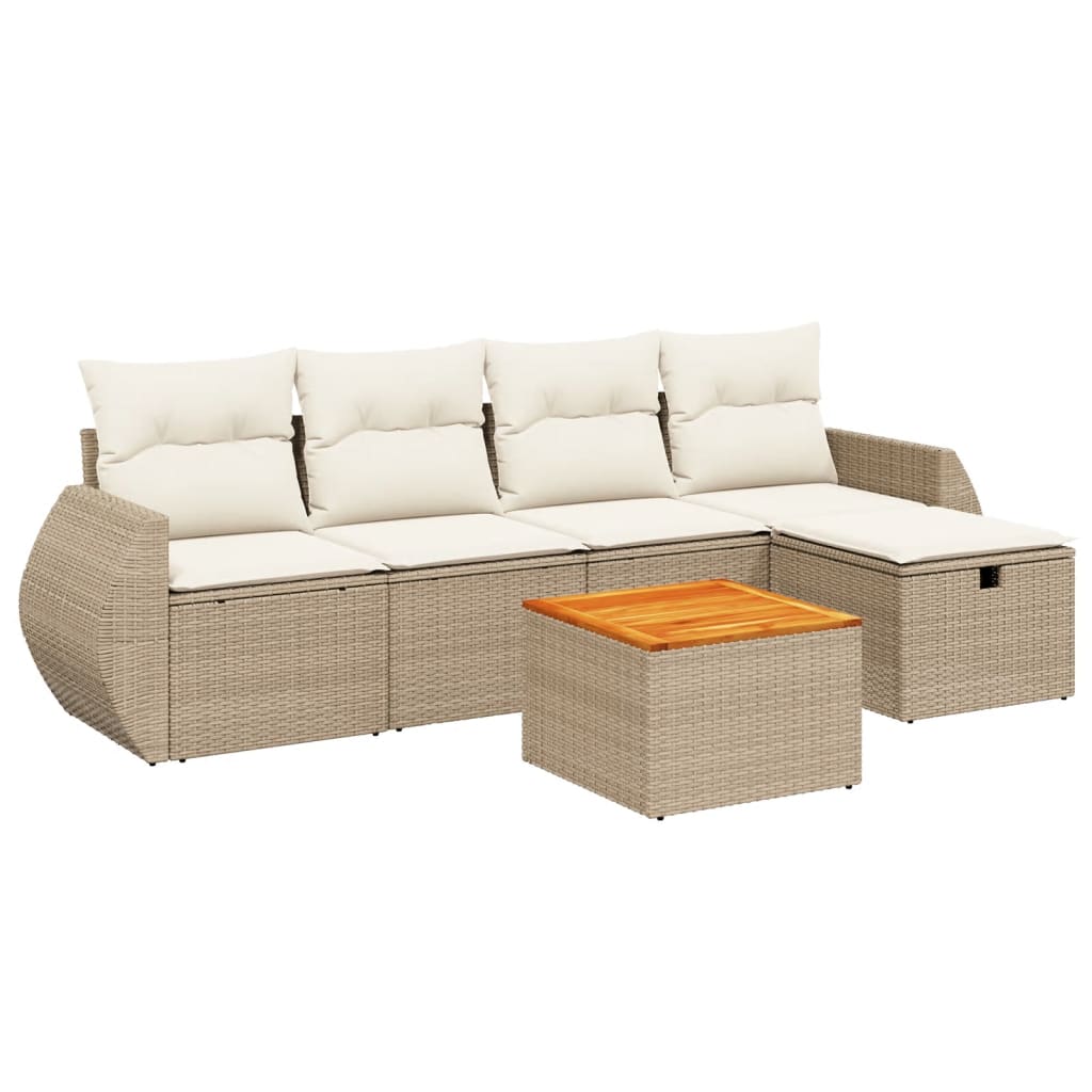 Thumbnail - vidaXL 6-tlg. Garten-Sofagarnitur mit Kissen Beige Poly Rattan