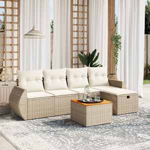 Vrtna sedežna garnitura 6-delna z blazinami bež poli ratan