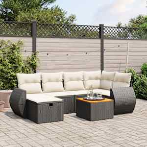 Vrtna sedežna garnitura 7-delna z blazinami črn poli ratan