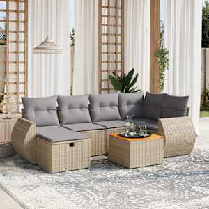 Vrtna sedežna garnitura 7-delna z blazinami bež poli ratan