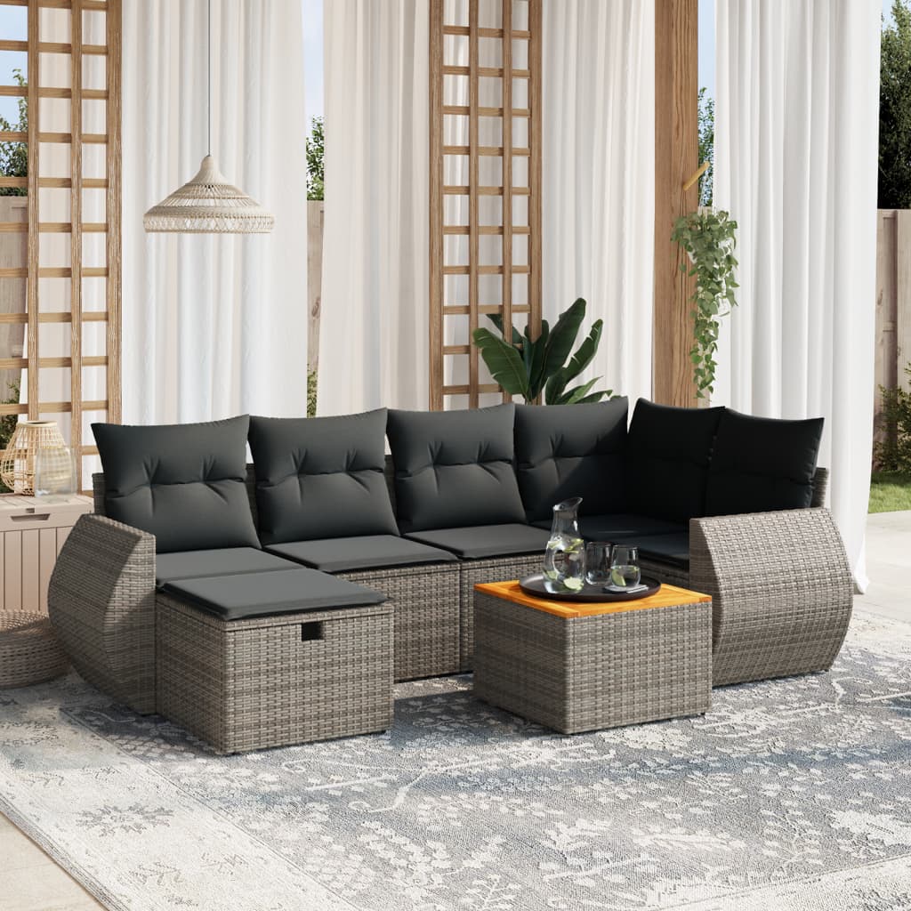 vidaXL 7-tlg. Garten-Sofagarnitur mit Kissen Grau Poly Rattan