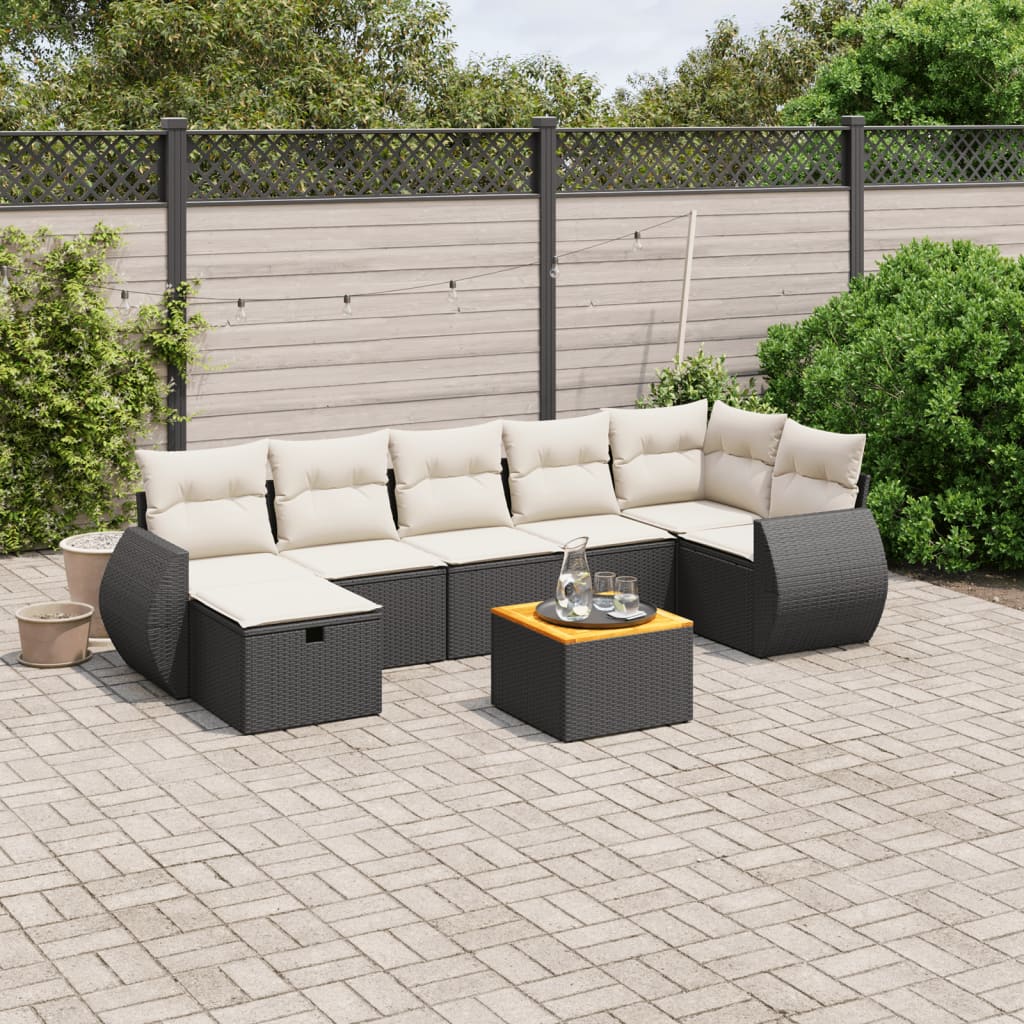 vidaXL 8-tlg. Garten-Sofagarnitur mit Kissen Schwarz Poly Rattan