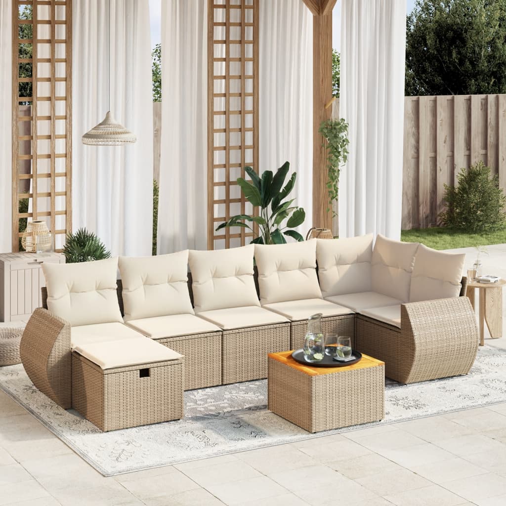 vidaXL 8-tlg. Garten-Sofagarnitur mit Kissen Beige Poly Rattan