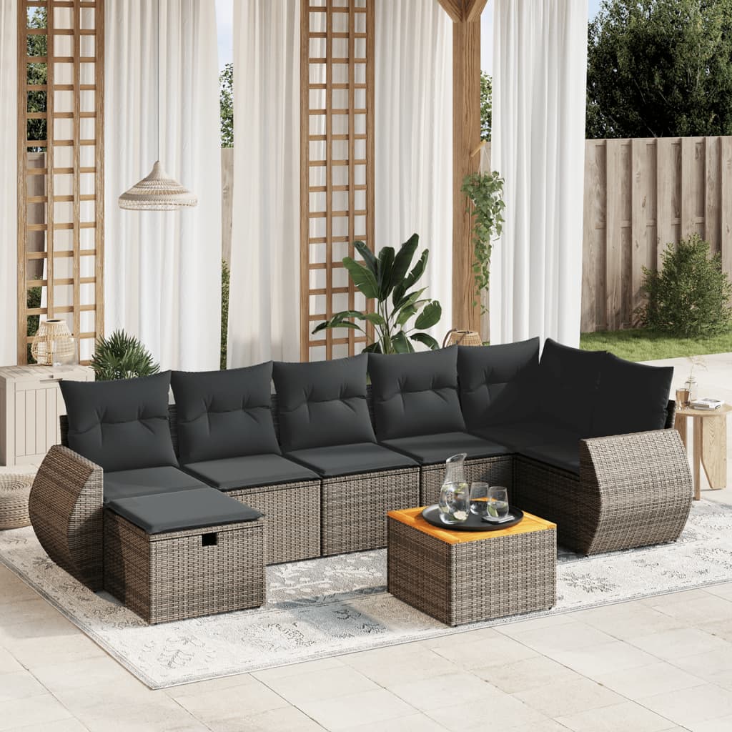 vidaXL 8 pcs conjunto sofás de jardim c/ almofadões vime PE cinzento