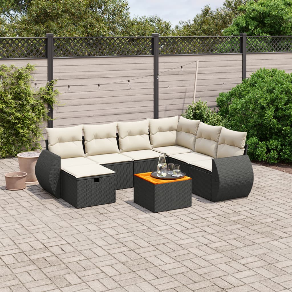 vidaXL 8-tlg. Garten-Sofagarnitur mit Kissen Schwarz Poly Rattan