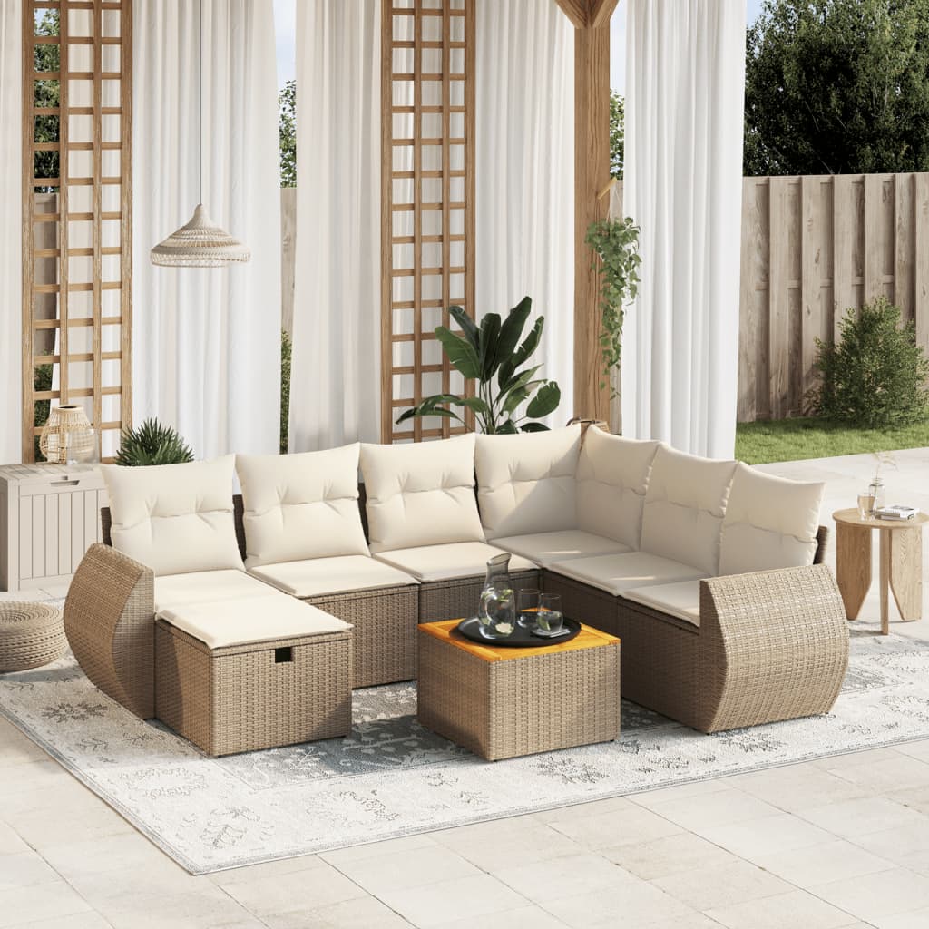 8-tlg. Garten-Sofagarnitur mit Kissen Beige Poly Rattan