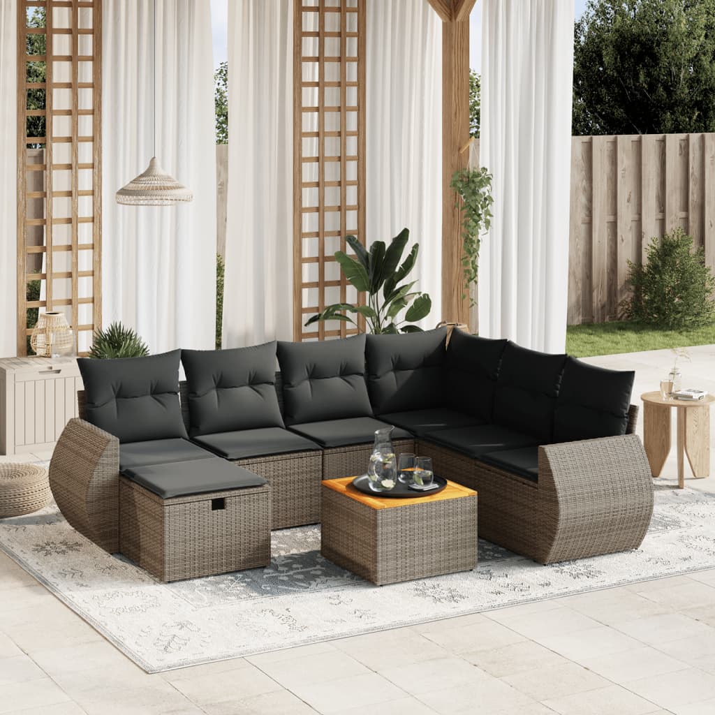 vidaXL 8-tlg. Garten-Sofagarnitur mit Kissen Grau Poly Rattan