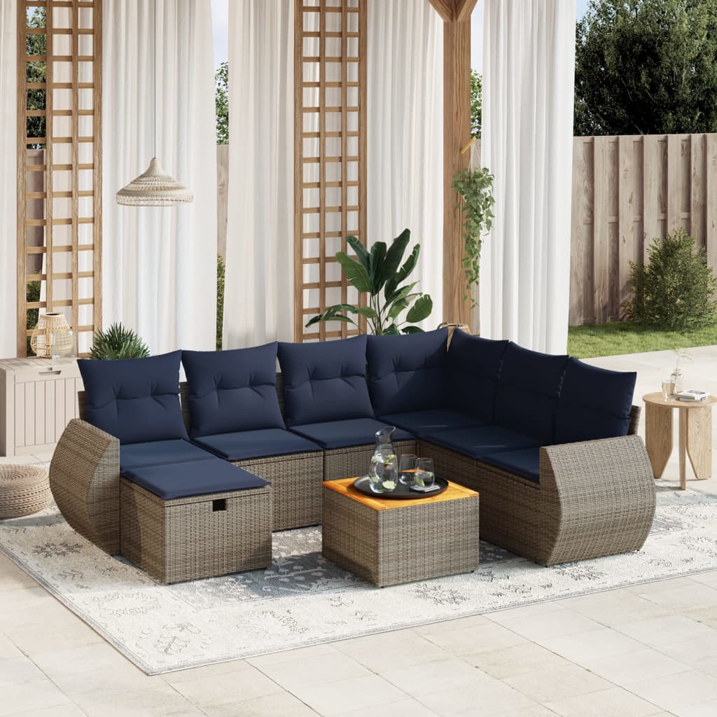 Set de sofás de jardín 8 pzas con cojines ratán sintético gris