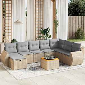 Vrtna sedežna garnitura 9-delna z blazinami bež poli ratan