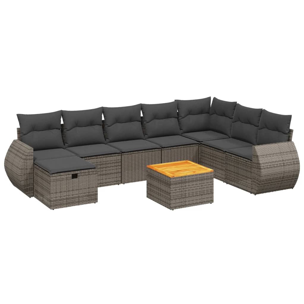 Thumbnail - vidaXL 9-tlg. Garten-Sofagarnitur mit Kissen Grau Poly Rattan