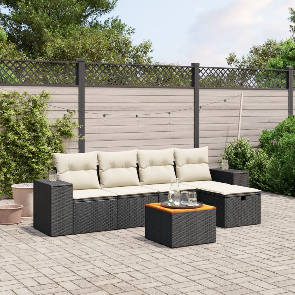 vidaXL 6-tlg. Garten-Sofagarnitur mit Kissen Schwarz Poly Rattan