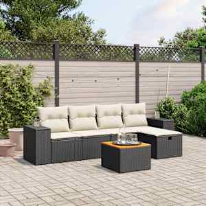 Vrtna sedežna garnitura 6-delna z blazinami črna poli ratan