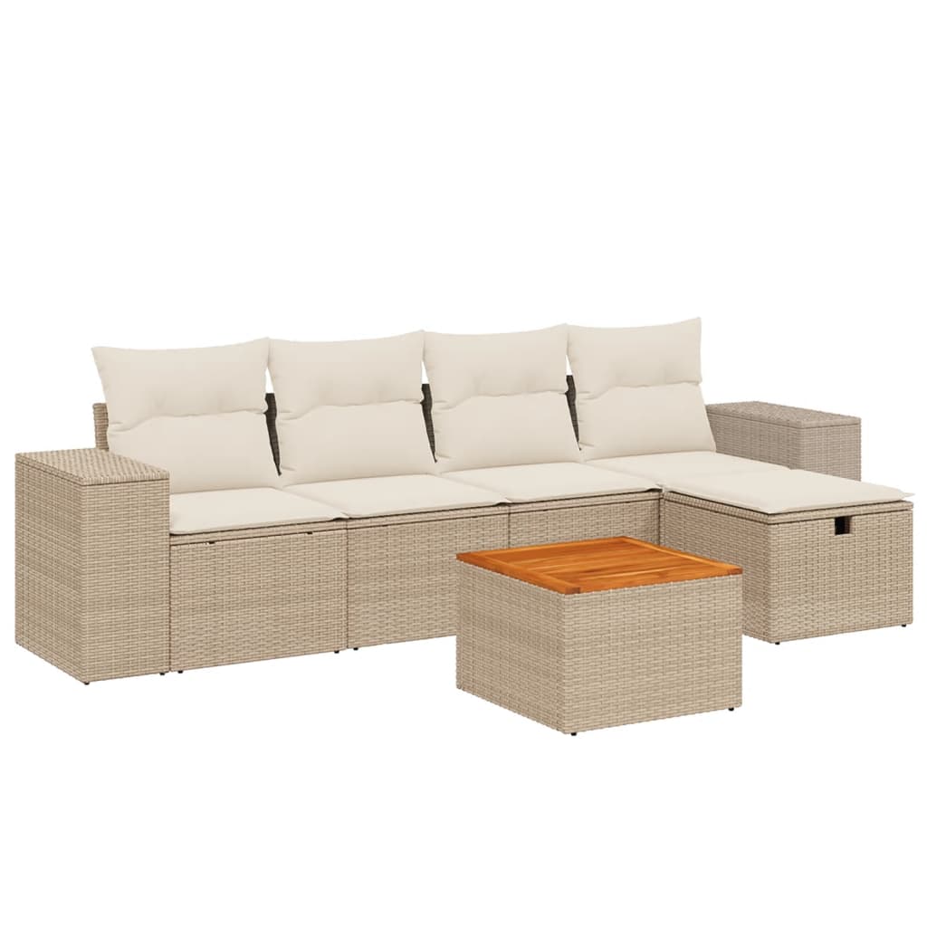 Thumbnail - vidaXL 6-tlg. Garten-Sofagarnitur mit Kissen Beige Poly Rattan