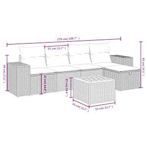 Vrtna sedežna garnitura 6-delna z blazinami siv poli ratan - slika 4