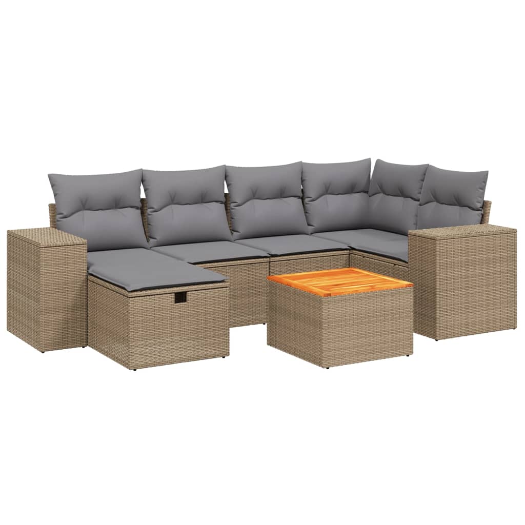 Thumbnail - vidaXL 7-tlg. Garten-Sofagarnitur mit Kissen Beige Poly Rattan