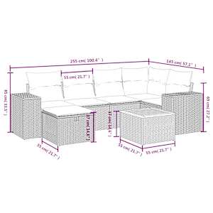 Vrtna sedežna garnitura 7-delna z blazinami bež poli ratan - slika 4