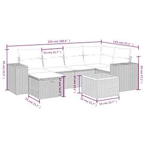Vrtna sedežna garnitura 7-delna z blazinami siv poli ratan - slika 4