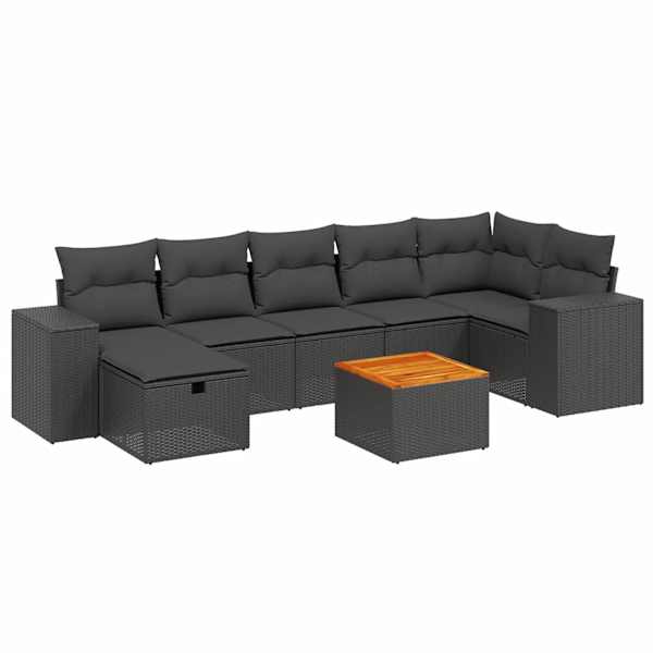 vidaXL 8-osaline aiadiivani komplekt patjadega, must, pol&uuml;rotang