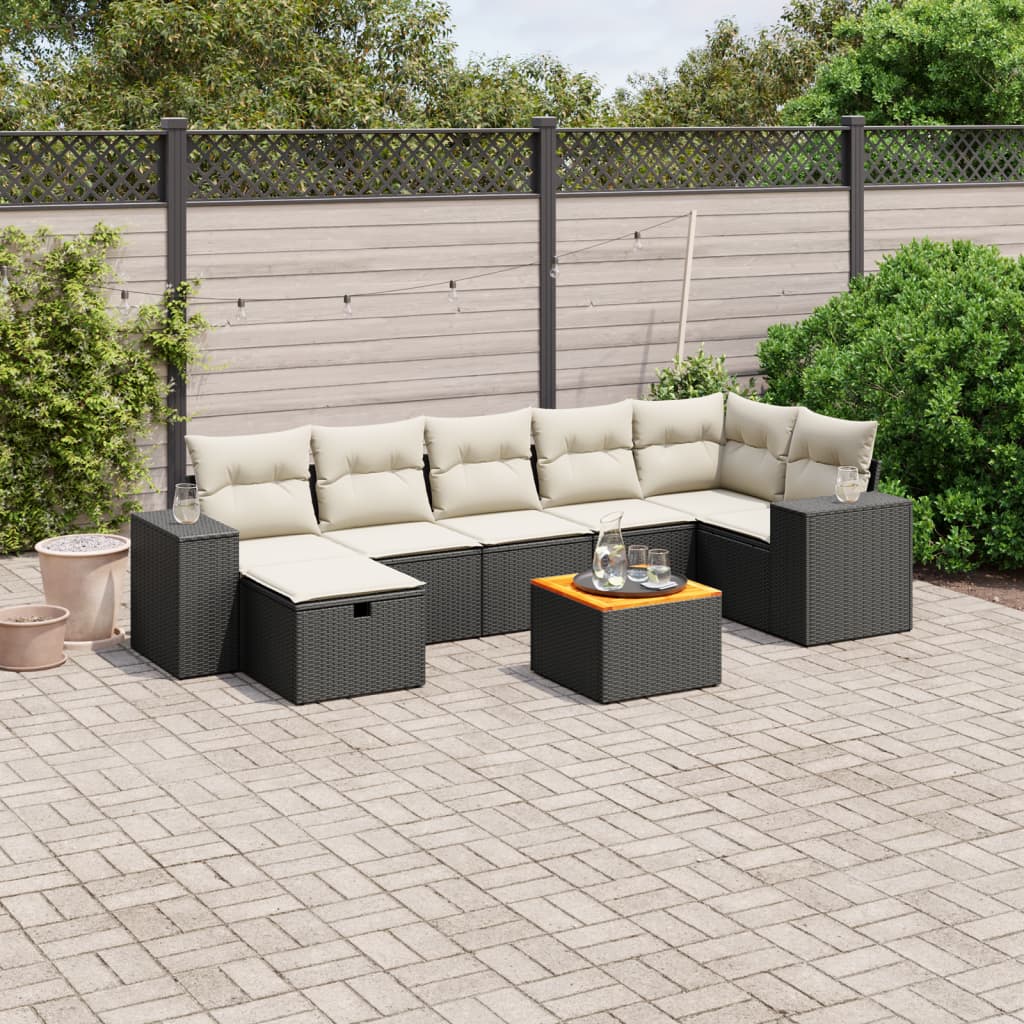 vidaXL 8-tlg. Garten-Sofagarnitur mit Kissen Schwarz Poly Rattan