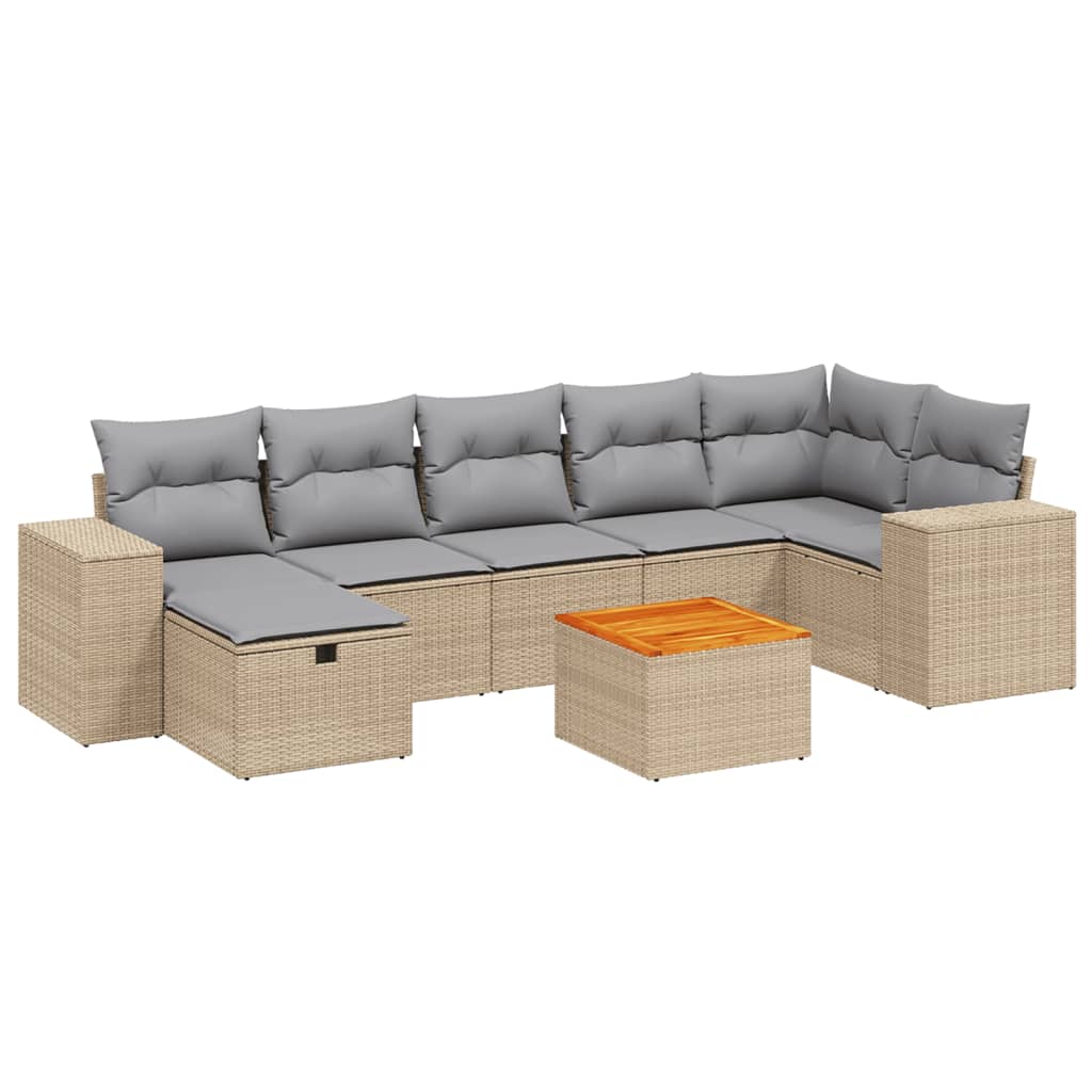 Thumbnail - vidaXL 8-tlg. Garten-Sofagarnitur mit Kissen Beige Poly Rattan