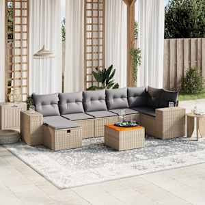 Vrtna sedežna garnitura 8-delna z blazinami bež poli ratan