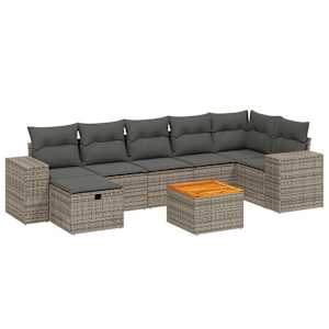 Vrtna sedežna garnitura 8-delna z blazinami siv poli ratan - slika 2