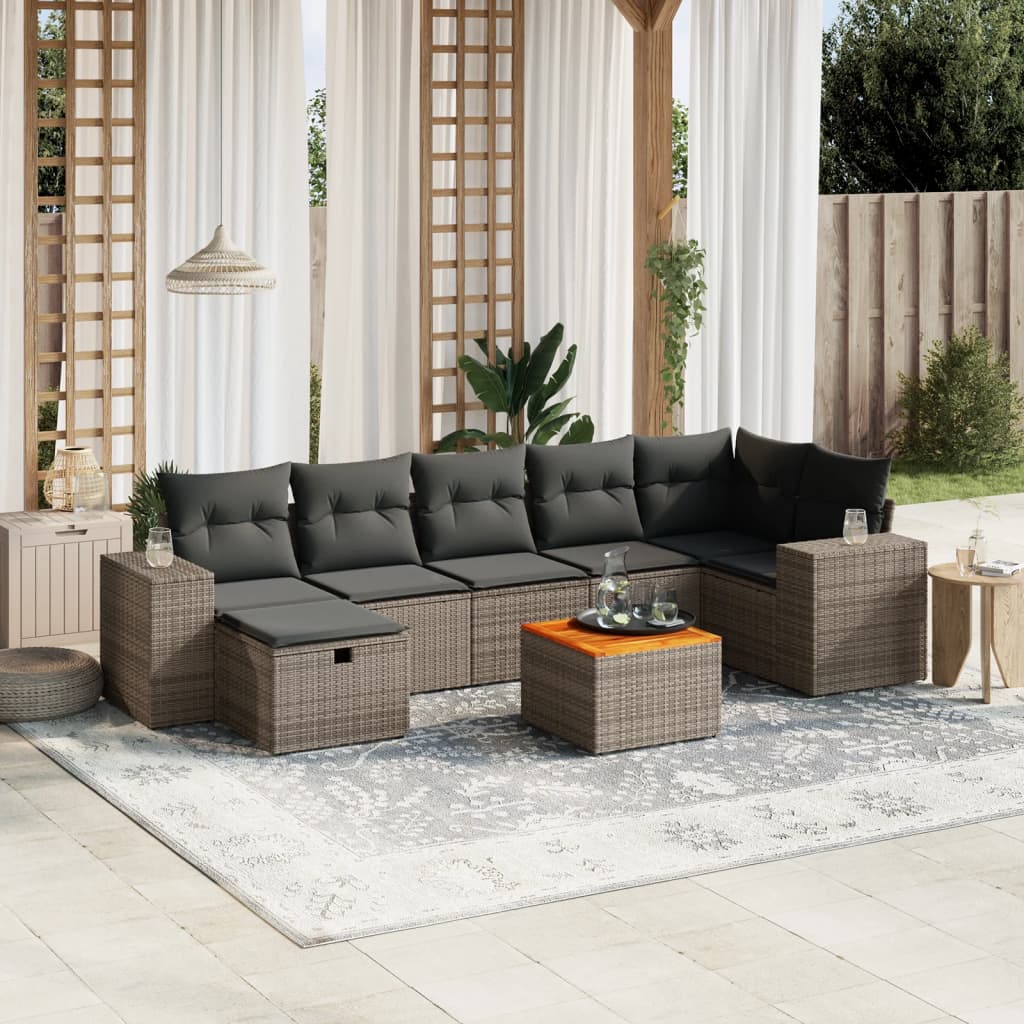 vidaXL 8-tlg. Garten-Sofagarnitur mit Kissen Grau Poly Rattan