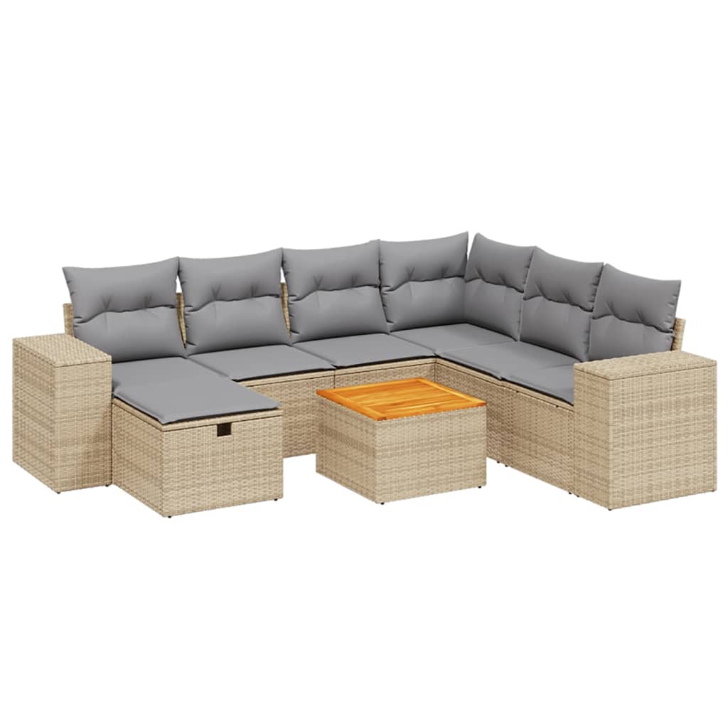 Thumbnail - vidaXL 8-tlg. Garten-Sofagarnitur mit Kissen Beige Poly Rattan