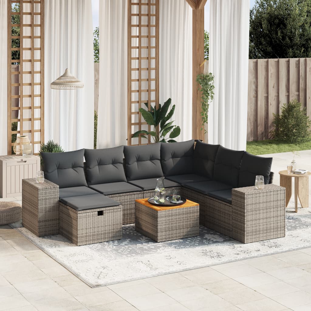 vidaXL 8-tlg. Garten-Sofagarnitur mit Kissen Grau Poly Rattan