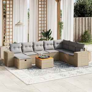 Vrtna sedežna garnitura 9-delna z blazinami bež poli ratan