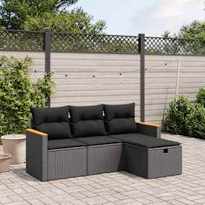 Vrtna sedežna garnitura 4-delna z blazinami črna poli ratan