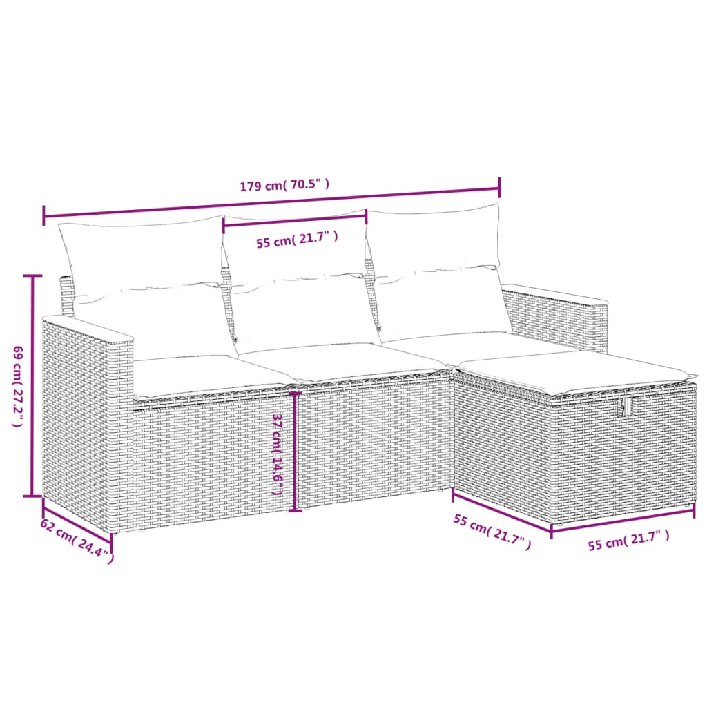 vidaXL 4-delige Loungeset met kussens poly rattan gemengd beige afbeelding